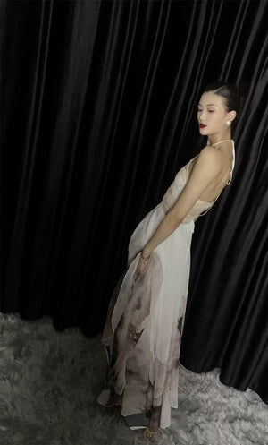 Floating Light – Chinese Watercolor Maxi Skirt with Dramatic Full Hem - Yandan_Hanfu