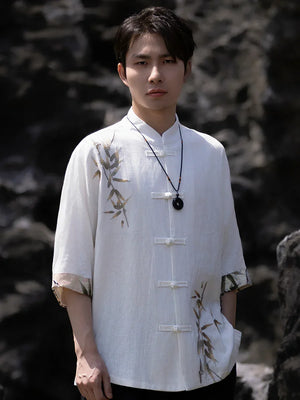 Tang suit men's Chinese style linen embroidered shirt - Yandan_Hanfu