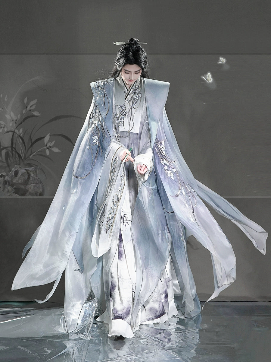 Clivia Ink Cloak – Unisex Ming-Style Hanfu Cape with Cross Collar for Ceremonial Elegance