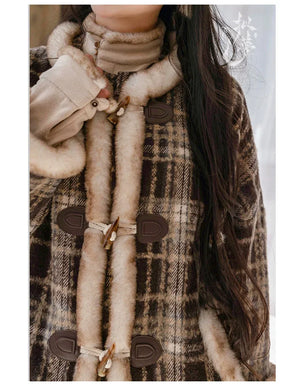 Amber Grace – Modern Hanfu Women's Autumn/Winter Set | Ming-Style Round-Collar Wool Coat with Plaid Song-Inspired Pants - Yandan_Hanfu