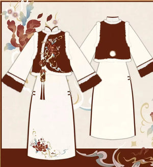 autumn and winter lolita spring dawn Chinese style short vest new year red robe long sleeve op cheongsam dress - Yandan_Hanfu