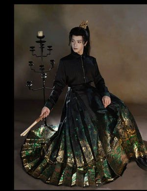 Four Divine Beasts Hanfu Set – Unisex Chinese Shirt & Brocade Horse-Face Skirt in New Style Design - Yandan_Hanfu