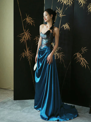 "Sparrow" Jacquard tube bride trailing wedding wedding dress toasting dress engagement - Yandan_Hanfu