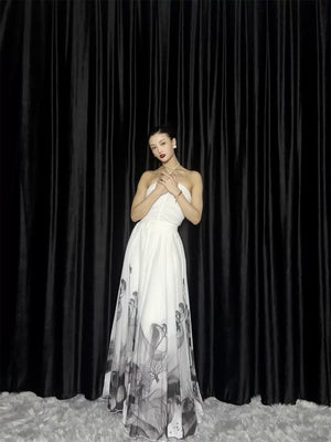 Floating Light – Chinese Watercolor Maxi Skirt with Dramatic Full Hem - Yandan_Hanfu