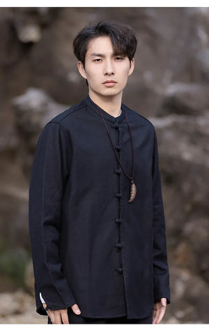 New China Style stand-up collar linen shirt men's Tang suit - Yandan_Hanfu