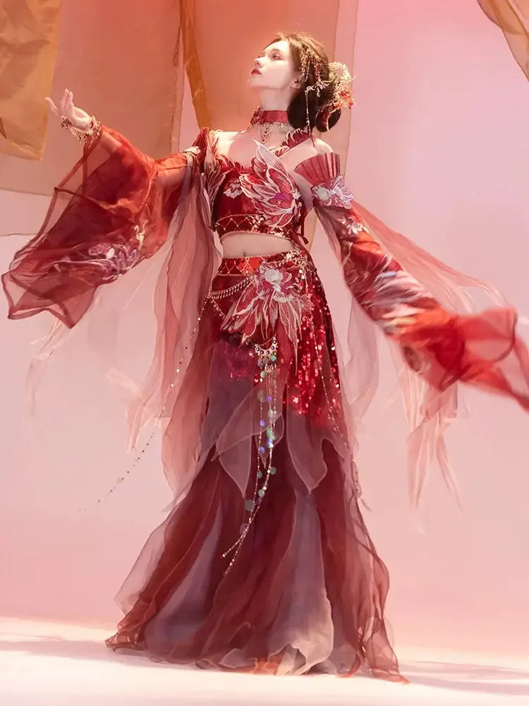 Red Hanfu female Dunhuang embroidery fairy spring and summer dress - Yandan_Hanfu