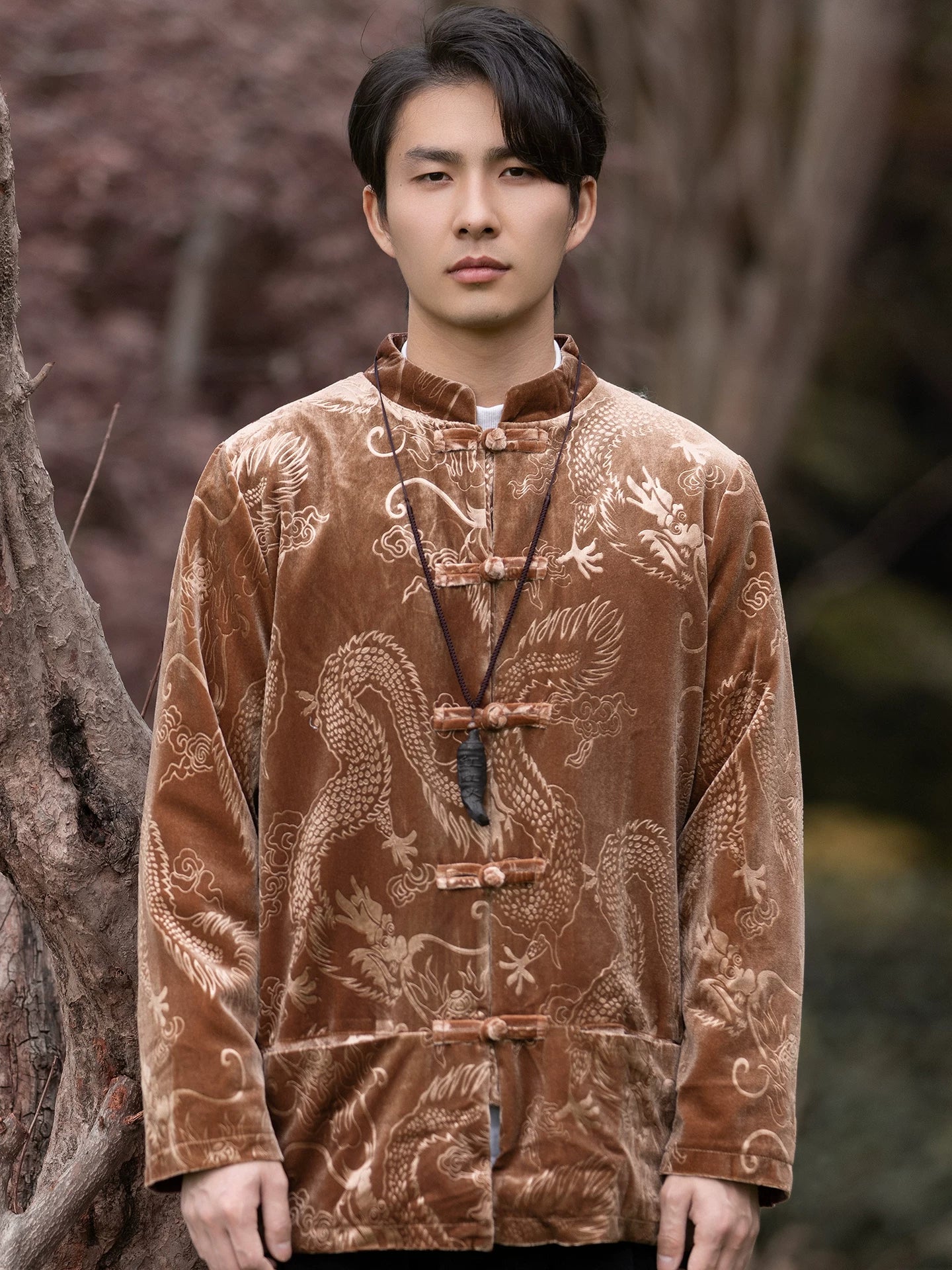 New Chinese velvet improved Tang suit men's top high-end Mao suit Chinese style large size autumn buckle jacket