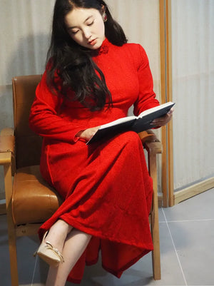 Red Bridal Qipao – New Chinese Curve-Flattering Dress for Engagement & Wedding - Yandan_Hanfu