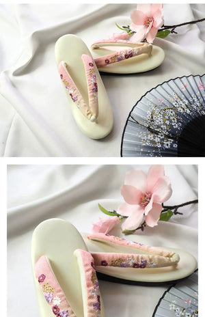 Japanese formal kimono women's shoes embroidery gradual change grass shoes cosplay herringbone pinch slippers Japanese kimono accessories - Yandan_Hanfu