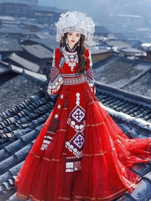 Miao Traditional Red Dress - Yandan_Hanfu