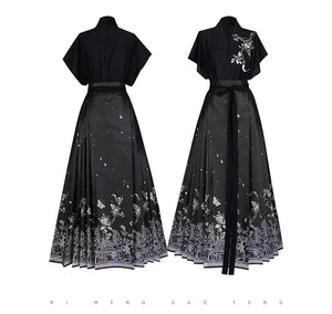 Original imitation luodian horse face skirt, new Chinese style, daily work, improved short-sleeved Hanfu summer - Yandan_Hanfu