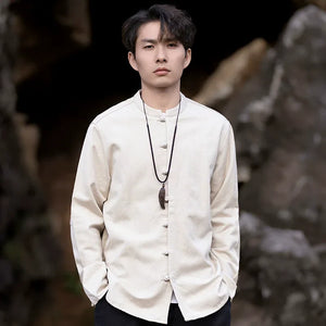 New China Style stand-up collar linen shirt men's Tang suit - Yandan_Hanfu