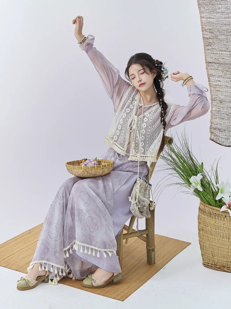 Sunny Brocade – Hanfu-Inspired Vest & Song Pants Set for Women - Yandan_Hanfu