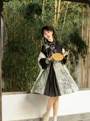 Tobacco bamboo Chinese style Mori girl Han element green lolita cheongsam - Yandan_Hanfu