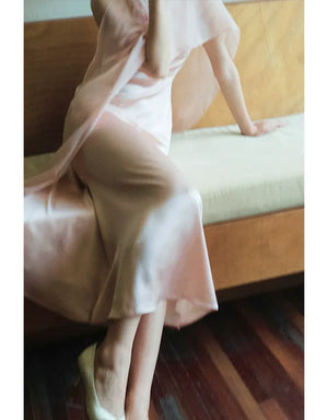 100% Acetate Mulberry Silk Modern Chinese Dress – Versatile Shawl Design, Off-Shoulder Summer Evening Gown - Yandan_Hanfu