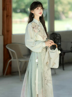 Beauty in the Painting – Autumn Hanfu-Inspired Ensemble | New Chinese Style Top & Dress Set - Yandan_Hanfu