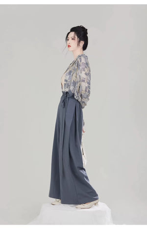Qianmo Summer Hanfu Set – Song-Style Strap Top, Wide-Sleeve Shirt & Relaxed Pants for Women - Yandan_Hanfu