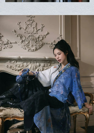 Yulong Dance – Modern Hanfu Set | Embroidered Cross-Collar Dao Robe with Loose Pants (Spring & Autumn) - Yandan_Hanfu