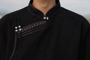 Premium Traditional Mongolian Robe for Men — Hand-Fastened, Solid Twill Design - Yandan_Hanfu