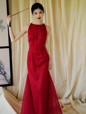 "Happy hairpin" red yarn original improved cheongsam bridal wedding dress toasting dress engagement - Yandan_Hanfu