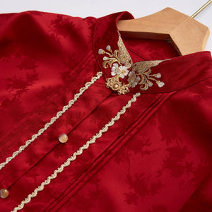 Lantern Banquet Red Hanfu Set – Women's Wedding Outfit with Woven Gold Mamian Skirt, New Chinese Style - Yandan_Hanfu