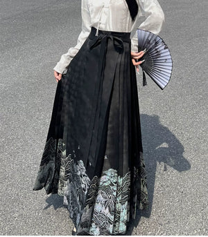 New Chinese Style | Black & White Shirt Women's Horse Face Skirt Suit - Yandan_Hanfu