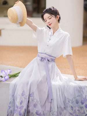 Purple Hanfu Han Element Cotton Short Shirt Horse Face Hanfu Female - Yandan_Hanfu