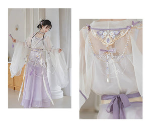 Iris Elegance – Violet Embroidered Hanfu Set with Flowing Nine-Panel Skirt | Wei-Jin Inspired