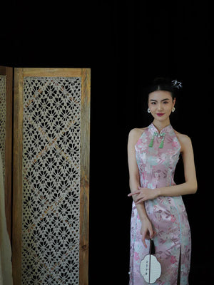 "Pink Bell" Pink Jacquard Bell Cheongsam/Qipao Shawl Bridal Dress - Yandan_Hanfu