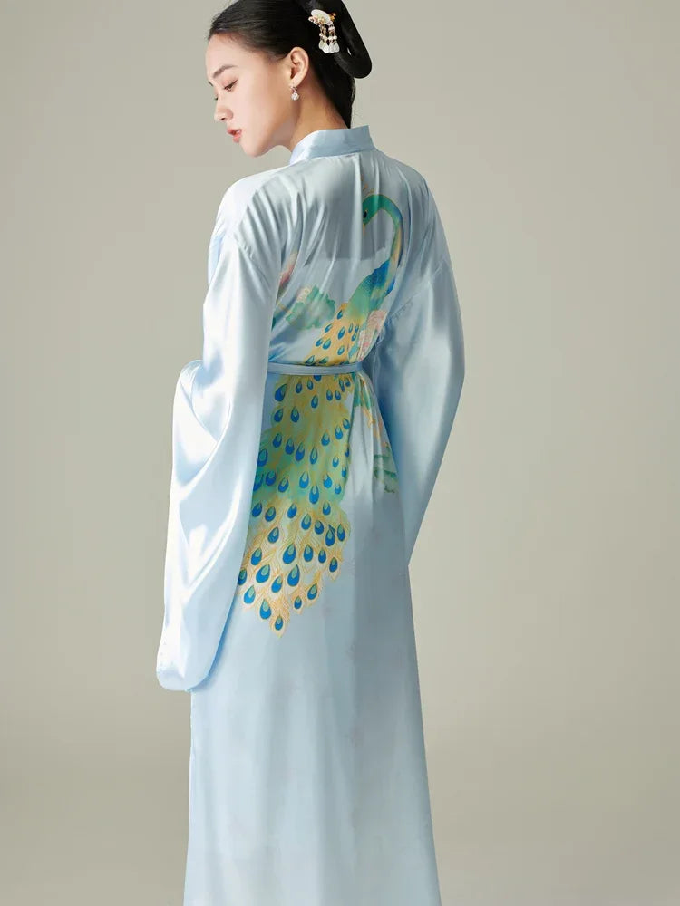 New Chinese style high-end morning robe large size nightgown Hanfu wi pure White / M
