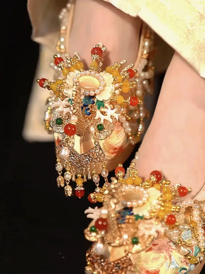 Champagne Golden Bride Chinese Wedding Shoes - Yandan_Hanfu
