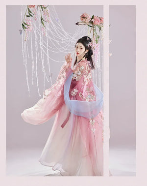 Original Hanfu Female Embroidered Hezi Skirt Improved Han Element Chest length Tang Spring Style Set - Yandan_Hanfu