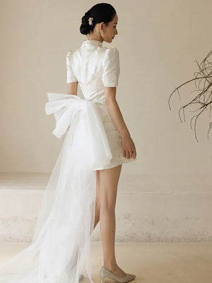 "Little Meixue" Short Bow Cheongsam Bridal Wedding Dress - Yandan_Hanfu