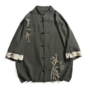 Tang suit men's Chinese style linen embroidered shirt - Yandan_Hanfu