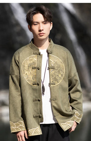 New Chinese style suede embroidered top jacket Tang suit men - Yandan_Hanfu