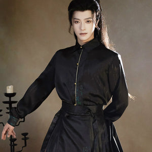 Four Divine Beasts Hanfu Set – Unisex Chinese Shirt & Brocade Horse-Face Skirt in New Style Design - Yandan_Hanfu