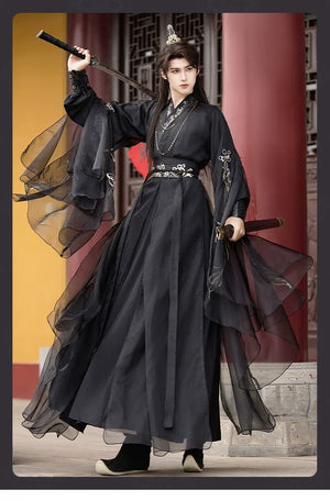 Yun Jue | Unisex Traditional Hanfu Set – Embroidered Cross-Collar Wei-Jin Style with Detachable Sleeves - Yandan_Hanfu