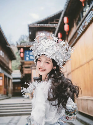 White Miao Ethnic Dress – Traditional Minority Costume Set for Women's Photoshoots & Stage Performances - Yandan_Hanfu