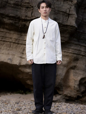 New China Style stand-up collar linen shirt men's Tang suit - Yandan_Hanfu