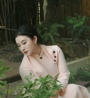 Pink Winter Qipao Dress – Retro Chinese Silhouette | Warm & Curve-Flattering Fit - Yandan_Hanfu