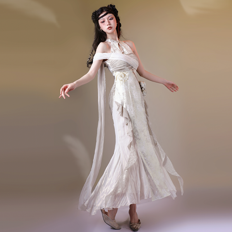 Aries Goldflow – Textured Satin Mermaid Qipao Dress from the Zodiac Collection