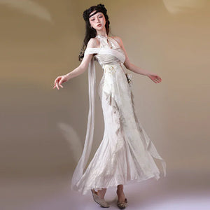 Aries Goldflow – Textured Satin Mermaid Qipao Dress from the Zodiac Collection - Yandan_Hanfu