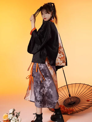 Black&Orange Modern Hanfu(Three Piece Set) - Yandan_Hanfu