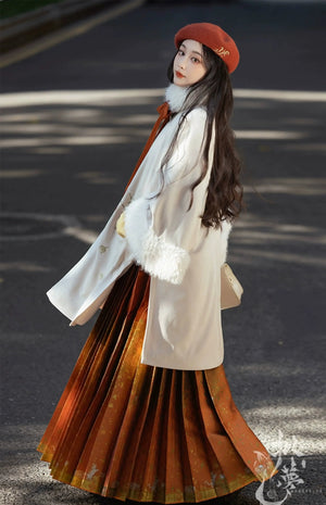 Persimmon Ruyi autumn and winter Hanfu warm round neck jacket plush jacket - Yandan_Hanfu