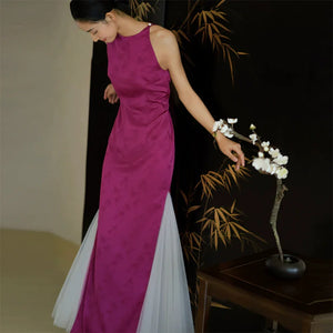 "Rose Hairpin" Dragon Fruit Color Piece Cheongsam Bridal Wedding Dress Engagement - Yandan_Hanfu