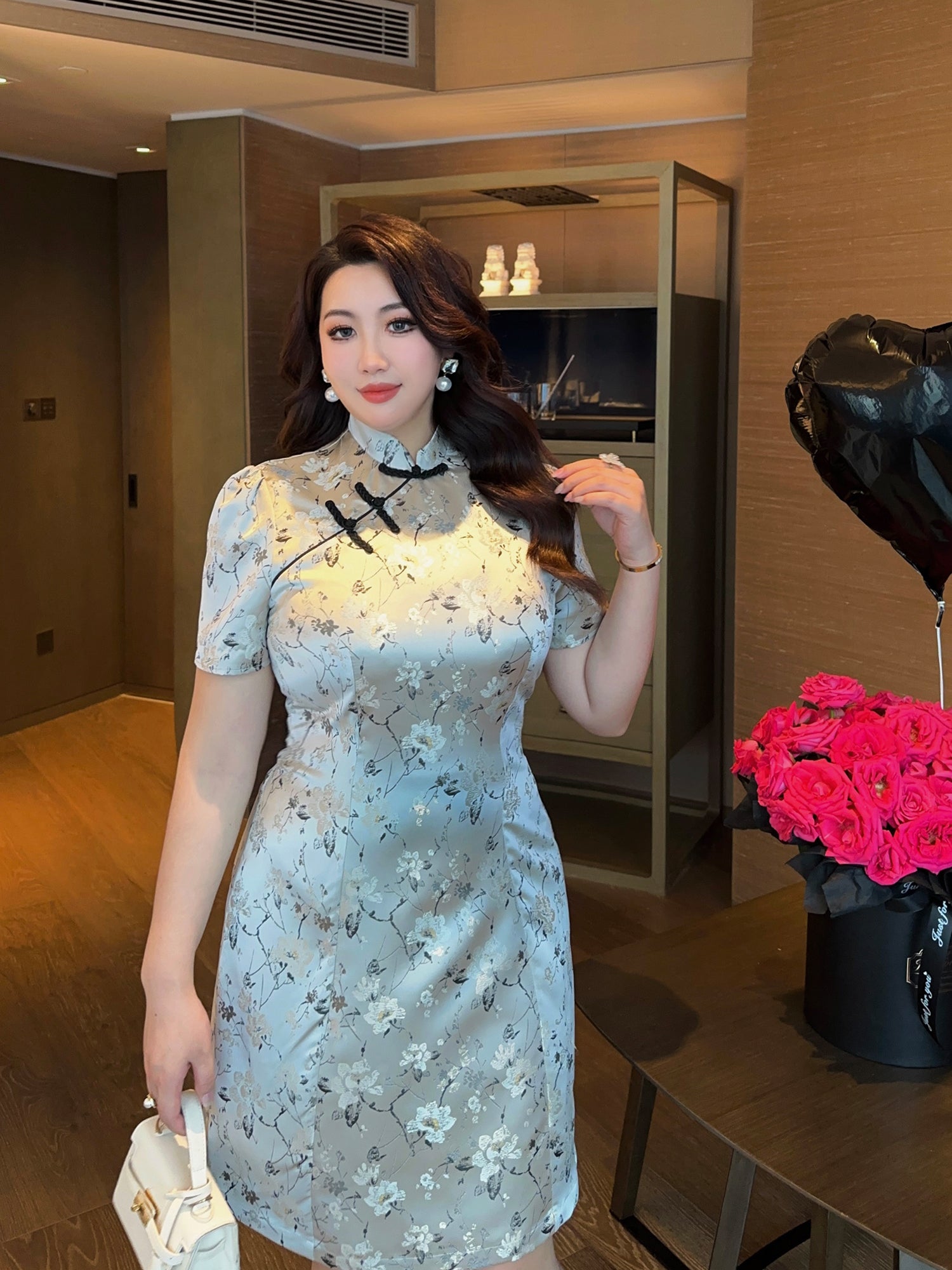 Sommer Neue Chinesische Stil Gedruckt Elegante Luxus blau kurze cheongsam/qipao rock