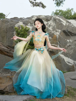 Fairy Yellow&Blue Fair Hanfu women's summer suit - Yandan_Hanfu