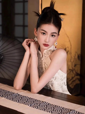 White Engagement Cheongsam Toast Bridal Dress