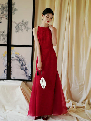 "Happy hairpin" red yarn original improved cheongsam bridal wedding dress toasting dress engagement - Yandan_Hanfu