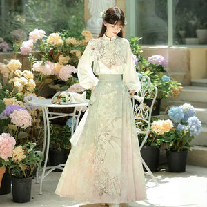 Beauty in the Painting – Autumn Hanfu-Inspired Ensemble | New Chinese Style Top & Dress Set - Yandan_Hanfu